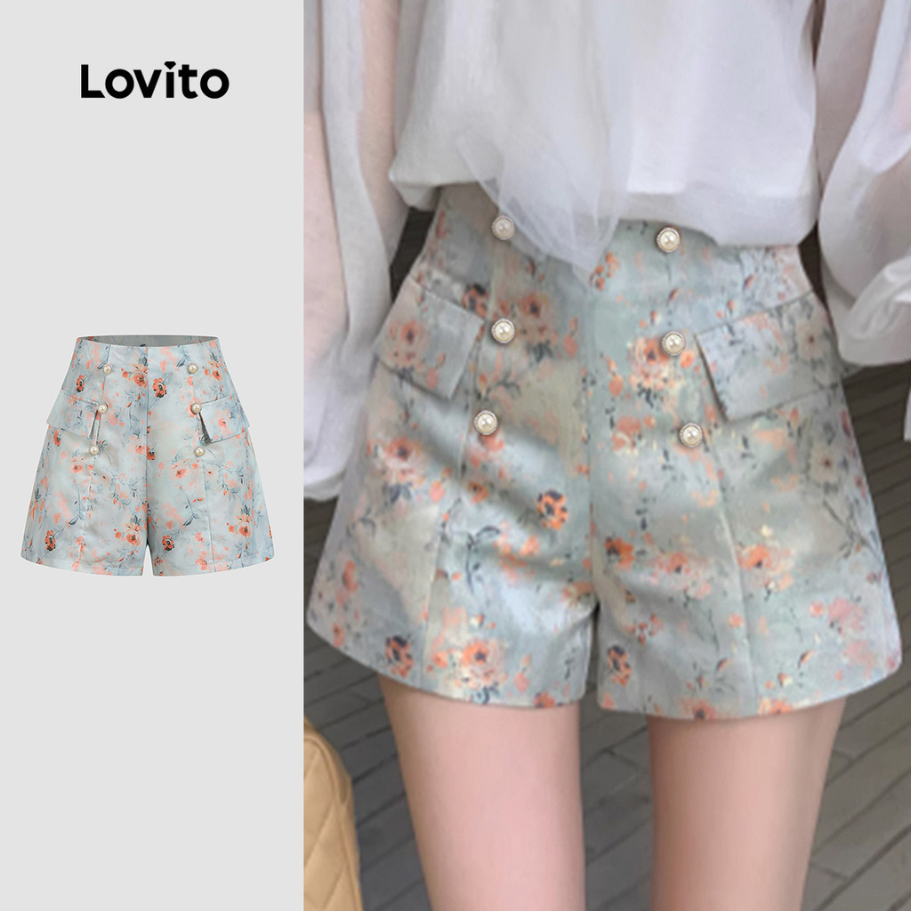 Lovito ดอกไม้ดอกไม้สั้นหรูหราฤดูร้อน/ฤดูใบไม้ผลิสั้นสําหรับผู้หญิง L129ED576