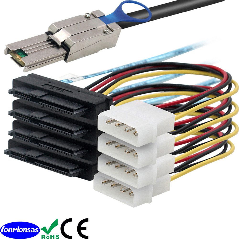 MINISAS SFF 8088 ถึง 8482 พร้อมฮาร์ดไดรฟ์เซิร์ฟเวอร์พลังงาน 4P ขนาดใหญ่ด้านนอกสายความเร็วสูง