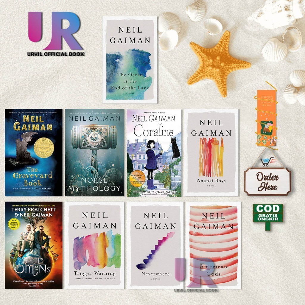 (Neil Gaiman Book Collection) Coraline - Good Omens - The Graveyard Book - Mythology By Neil Gaiman 