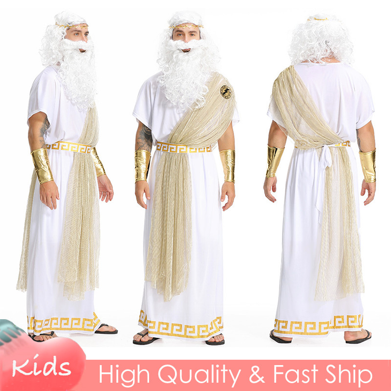 โบราณโรมกรีกตํานาน Greece พระเจ้า Zeus คอสเพลย์เครื่องแต่งกายสีขาว Golden เสื้อคลุม Cape Coat ฮาโลวีนเสื้อผ้าประสิทธิภาพ ste