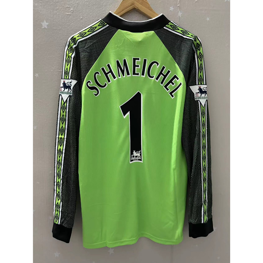 98-99 Man-U ผู้รักษาประตูแขนยาวคุณภาพสูง Home Retro ฟุตบอล Jersey เสื้อยืดที่กําหนดเองเสื้อฟุตบอล SCHMEICHEL