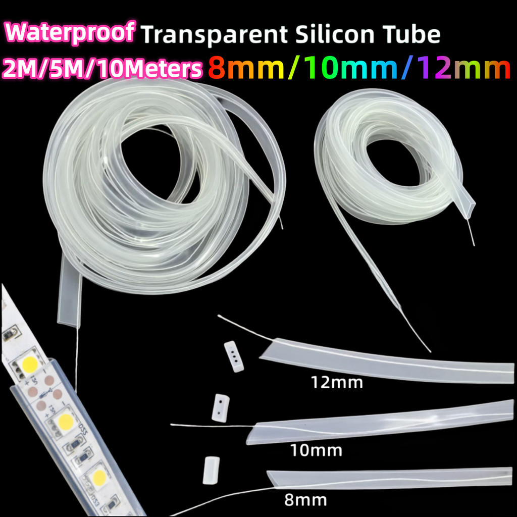 2 M/5 M/10 เมตร 8 มม./10 มม./12 มม.ซิลิโคนหลอดกันน้ํา IP67 สําหรับ SMD50 3528 Ws2811 Ws2812b Led Strip เทปซิลิโคนคลิป