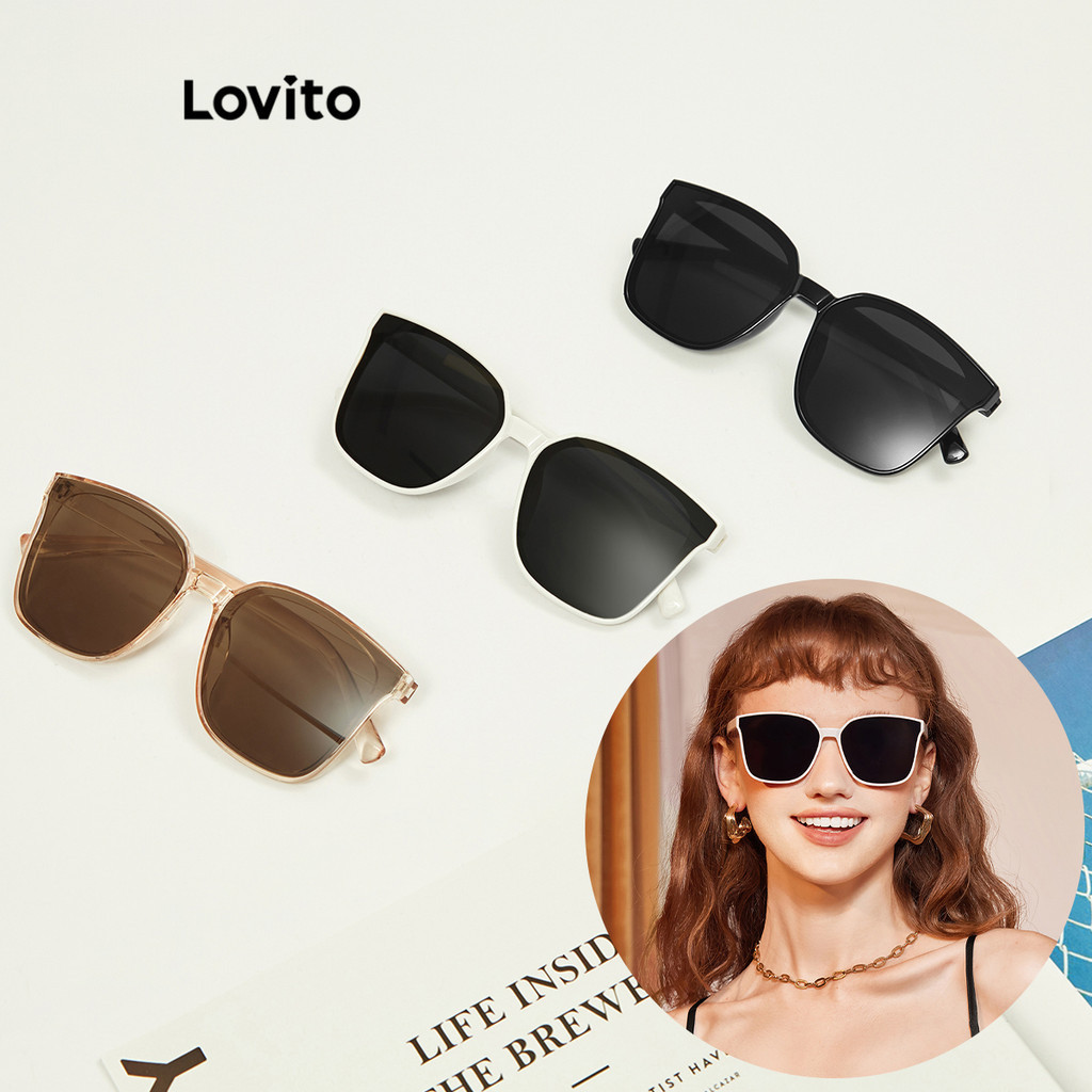 Lovito แว่นตากันแดด ลําลอง คลาสสิก โอเวอร์ไซซ์ L23LD322 (สีดํา/กาแฟ/สีขาว)