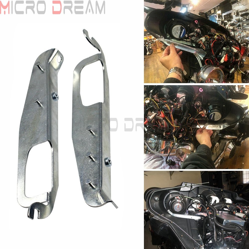 MD2pcs Chrome Batwing Inner Front Fairing Support Brackets For Harley Electra Glide Street Glide Tri