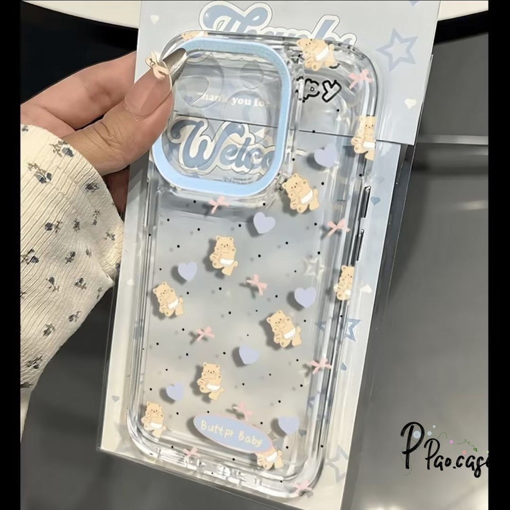 หวานรักลายจุดลายจุดกรณีโบว์หมีเข้ากันได้กับ IPhone 8 7 Plus 13 15 XR X 11 14 Pro Max 15 Plus 14 XS Max ฝาครอบเปลือกอ่อน