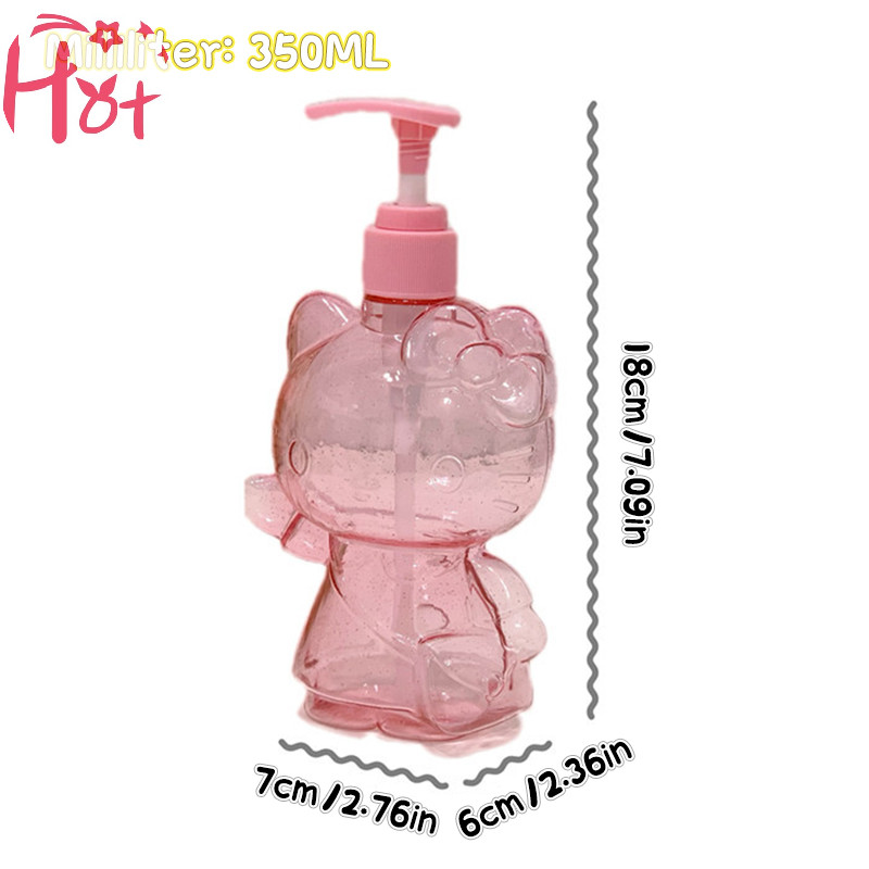 Ge 500ml Hello Kitty โปร่งใส Glitter สบู่ขวดน่ารัก Kuromi Melody แชมพูน้ํานม Sub-ขวดโลชั่นกดขวดสแควร์