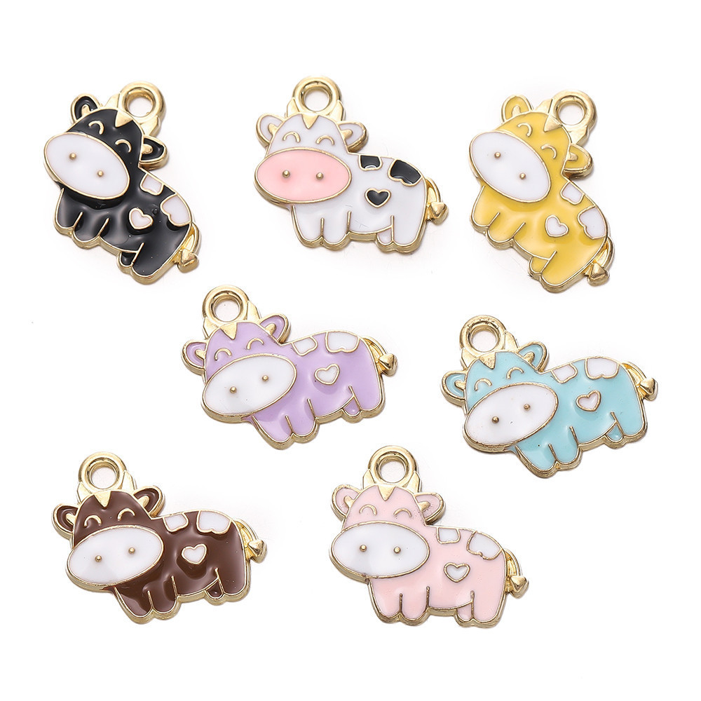 St.kunkka5-10Pcs โลหะผสมน้ํามันหยดจี้หลากหลายสีน่ารักวัวจี้ ทําเอง เครื่องประดับทําสร้อยคอสร้อยข้อมือ
