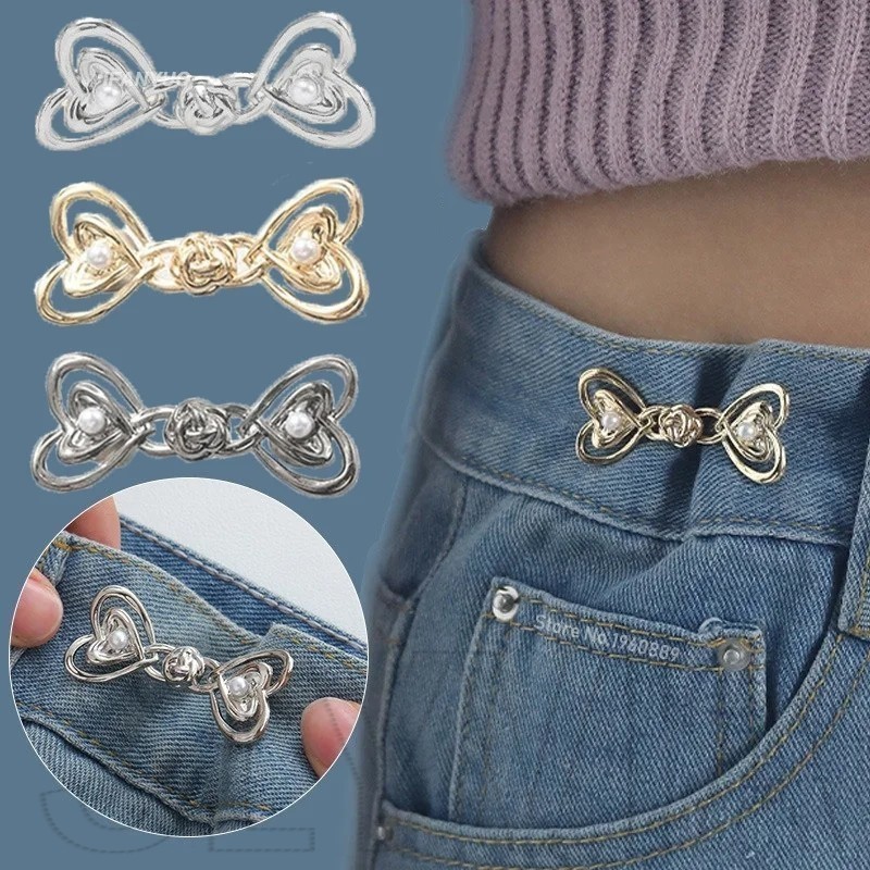 Love Heart เอวหัวเข็มขัด-อุปกรณ์เสื้อผ้า DIY-ตัดเย็บฟรี,กระชับเอว-สําหรับกางเกงยีนส์หลวม,กระโปรง-ปรับเอวคลิปหัวเข็มขัด-โลหะ Snap ปุ่ม Pins