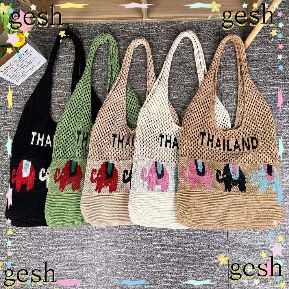 Gesh1 กระเป๋าสะพายถักทอช้อปปิ้ง Tote กระเป๋า Hollow ความจุขนาดใหญ่ช้อปปิ้งทอกระเป๋าถือหญิง