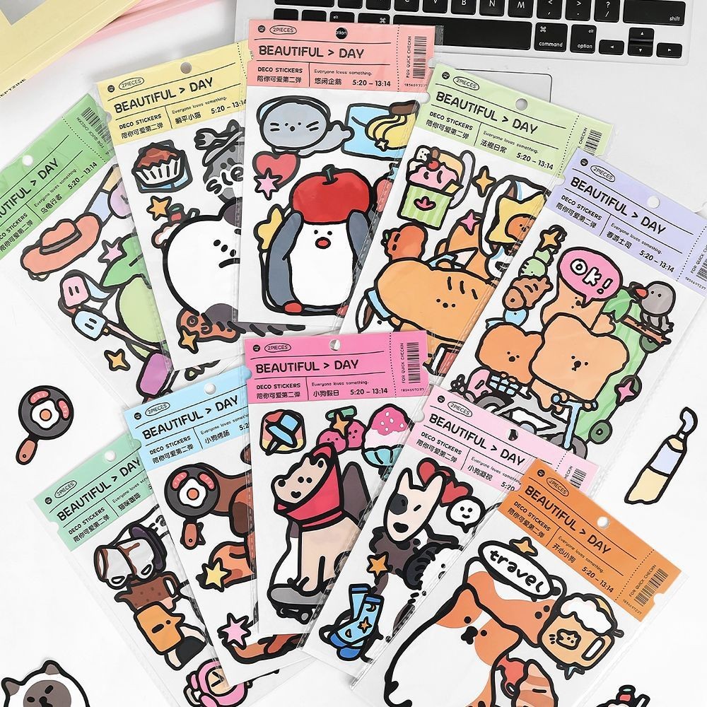 Mr.paper แพ็ค 2 แผ่น กระเป๋าสติ๊กเกอร์ การ์ตูนน่ารัก แมว ลูกหมา สติ๊กเกอร์รูปแบบสัตว์ สิ่ง ที่แนบมาด้วยมือสร้างสรรค์ กระเป๋าเดินทาง กล่องจัดเก็บ แก้ว โทรศัพท์ การ์ดอวยพร โพสต์การตก แต่ง