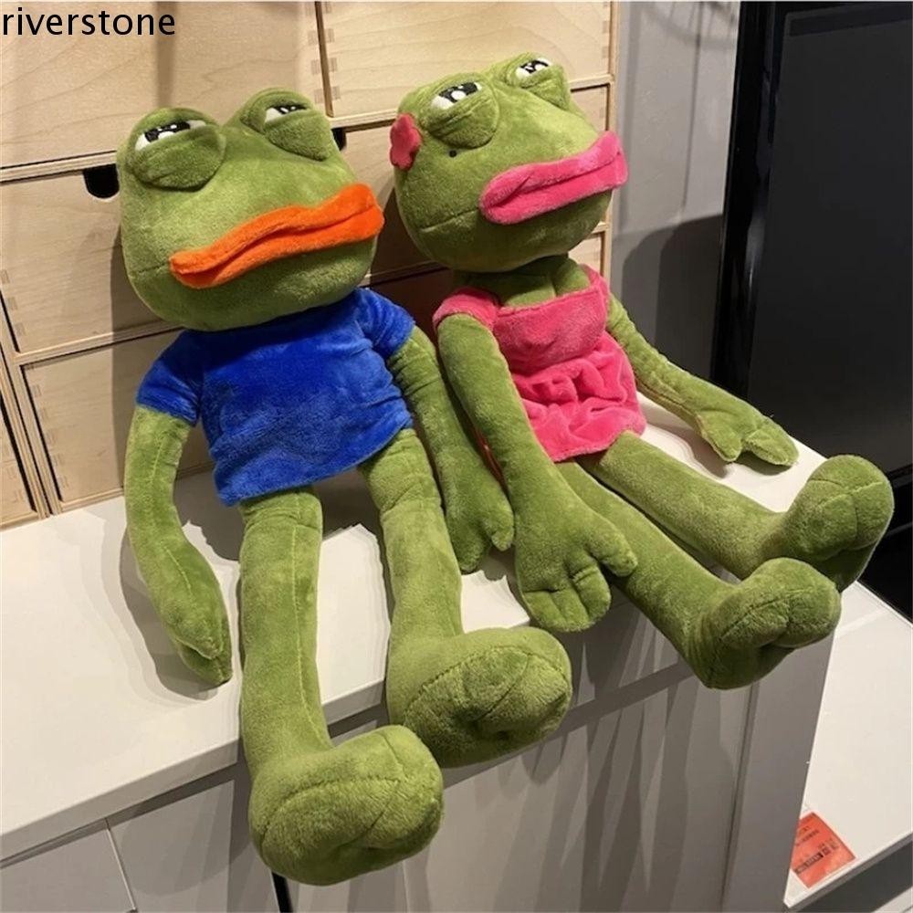 Riverstone Sad Frog Plush วันเกิด GIfts สีเขียว Sad Face Pepe ตุ๊กตากบ Expression Pepe หมอนตุ๊กตานุ่ม