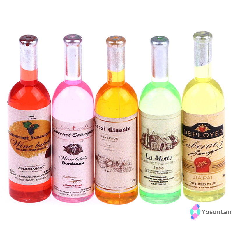 Yosunlan] 5 ชิ้น 1:12 Dollhouse Miniture จําลองขวดไวน์อุปกรณ์ตกแต่งใหม่