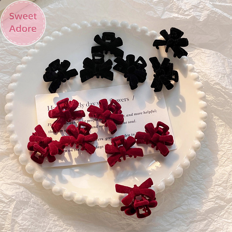 Sweetadore 1 คู่สีแดงกํามะหยี่ผม Claw Bow Tie ผมขนาดเล็ก Grip ผู้หญิงคลิปผม Hairpins สาวผม Crab Valens ของขวัญวัน TH