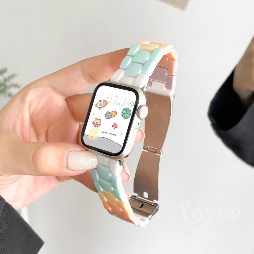 ลูกอม สายเรซินสี ใช้ได้กับ Apple Watch Series 2/3/4/5/6/7/8/9 ขนาด 38/40/41/42/44/45/49 มม. พร้อมสร้อยข้อมือกีฬา