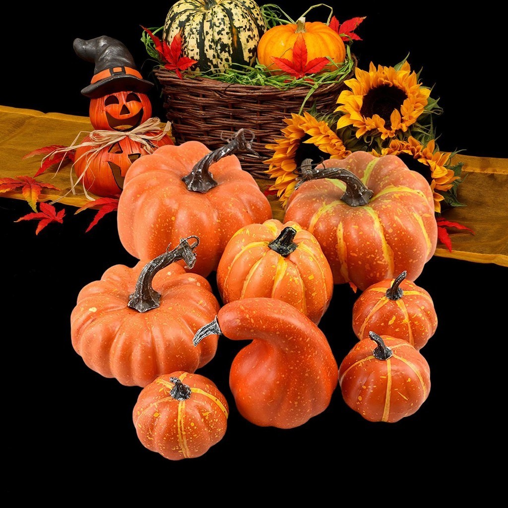 [Lszcx6l] ฟักทองเทียม 8 ชิ้นตกแต่งฟักทองเก็บเกี่ยวฟักทองสําหรับตกแต่งฮาโลวีน E-Orange 8 ชิ้นอื่น - รูปที่ 3