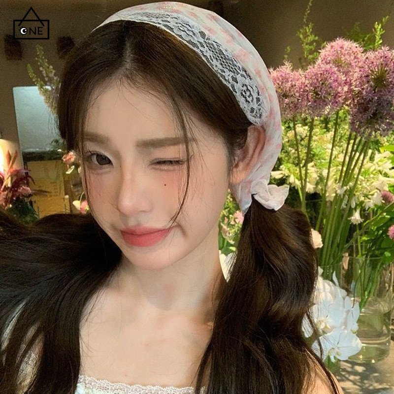 COD ผ้าพันคอผ้าโพกศีรษะทรงสามเหลี่ยมลูกไม้ลายดอกไม้สไตล์ฝรั่งเศสแฟชั่นหวานฤดูร้อนผ้าโพกหัวสำหรับผู้หญิง-a.one