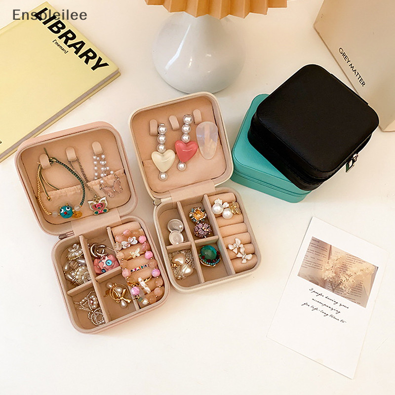 Ensoleilee Mini Jewelry Organizer Display Travel Jewelry Zipper Case Boxes Necklace Ring Portable Jewelry Box Flip Top Storage ใหม่