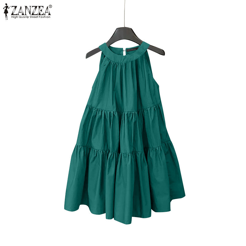 ZANZEA ซานเซีย ชุดเดรสแขนกุดเปิดไหล่คอกลมลําลองเกาหลีสําหรับผู้หญิง