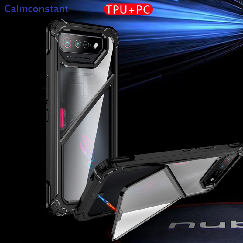 Ca> เคสกันกระแทกสําหรับ Asus ROG Phone 7 Ultimate Rog7 Hard PC + TPU Hybrid ป้องกันฝาครอบโทรศัพท์ใส W/ขาตั้งพับได้ Capas ได้ดี