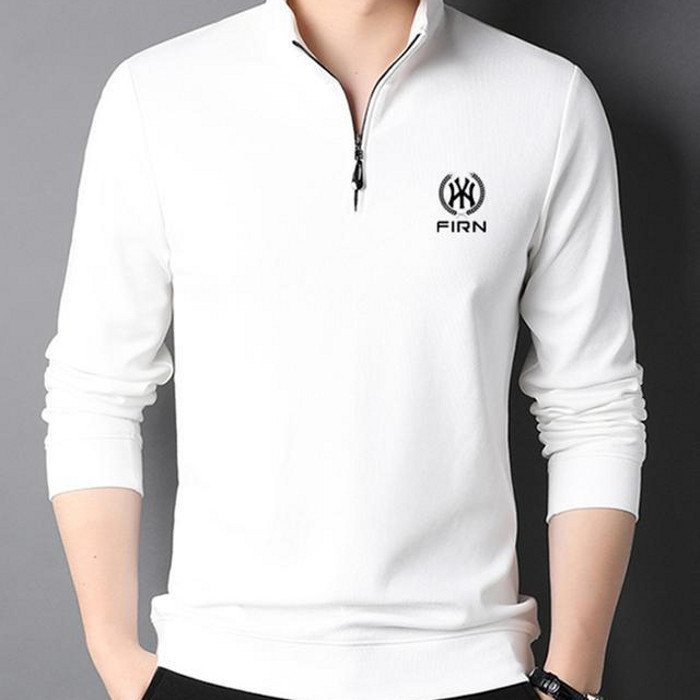 CCC เสื้อโปโลสุภาพผู้ชายคอยืดสีพื้นแบบลาย