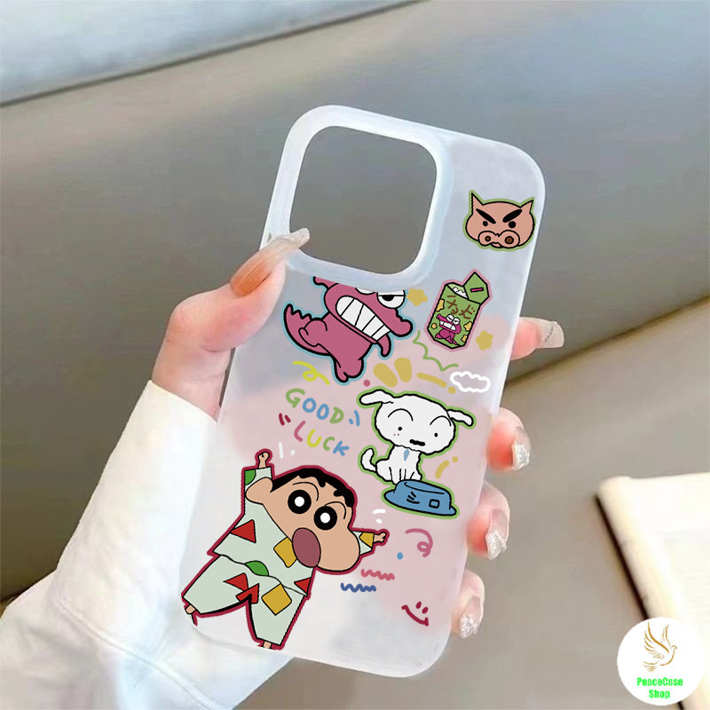 COD-ในไทย เคส เครยอน ชินจัง เต้นอย่างมีความสุข น่ารัก สำหรับ iPhone 7 8 X 11 12 13 14 15 TPU โปร่งใส น้ำค้างแข็ง Unisex