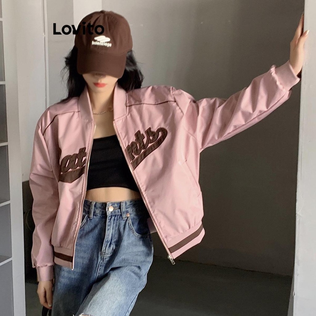 Lovito เสื้อแจ็คเก็ตซิปธรรมดาสำหรับผู้หญิง LNA72631