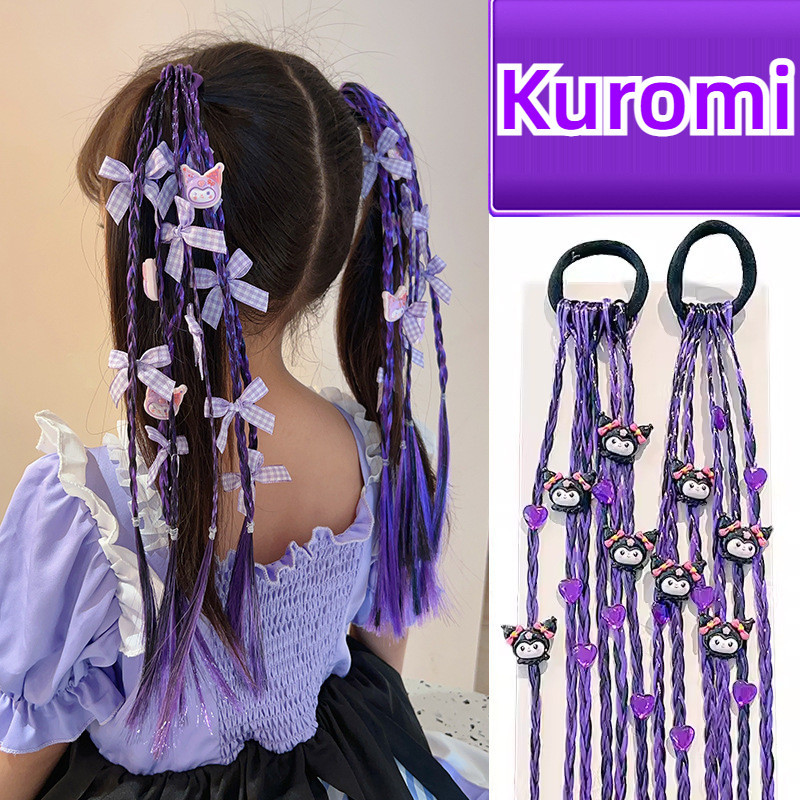 Sanrio Kawaii Kuromi สาว Hairband การ์ตูนผมหางม้าเครื่องประดับผมวิกผม Braids เจ้าหญิงเชือกผมอุปกรณ์เสริมของขวัญ