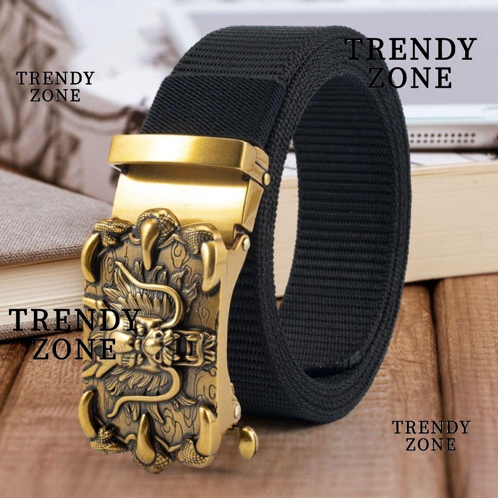 Trendyzone เข็มขัดหัวเข็มขัดอัตโนมัติ, เข็มขัดถักไนลอนหัวมังกรสไตล์ป่าเรียบง่าย, แฟชั่นธุรกิจสบายๆแบรนด์หรูสานเอว Band