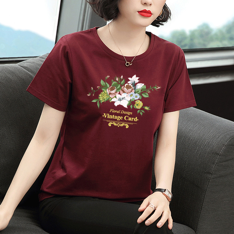 เสื้อยืดแขนสั้นผู้หญิง 2024 ฤดูร้อนอินเทรนด์พิมพ์กลางเกาหลีรุ่นหลวมเสื้อยืด บวก ขนาดไขมัน มม สูงสุด