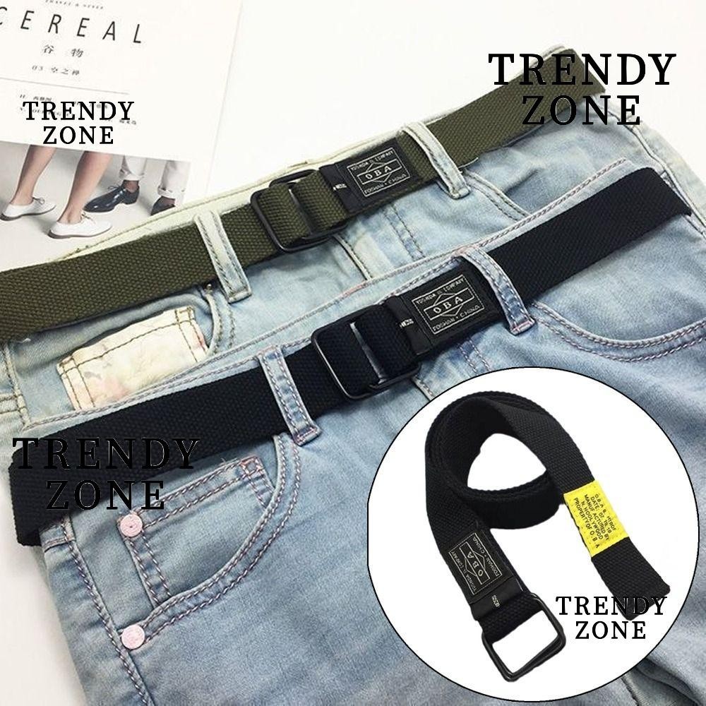 Trendyzone เข็มขัดถักไนลอน, เข็มขัดคาดเอวแหวนคู่อเนกประสงค์ดีไซน์หรูหรา, สายผ้าใบเรียบง่ายแบบสบาย ๆ