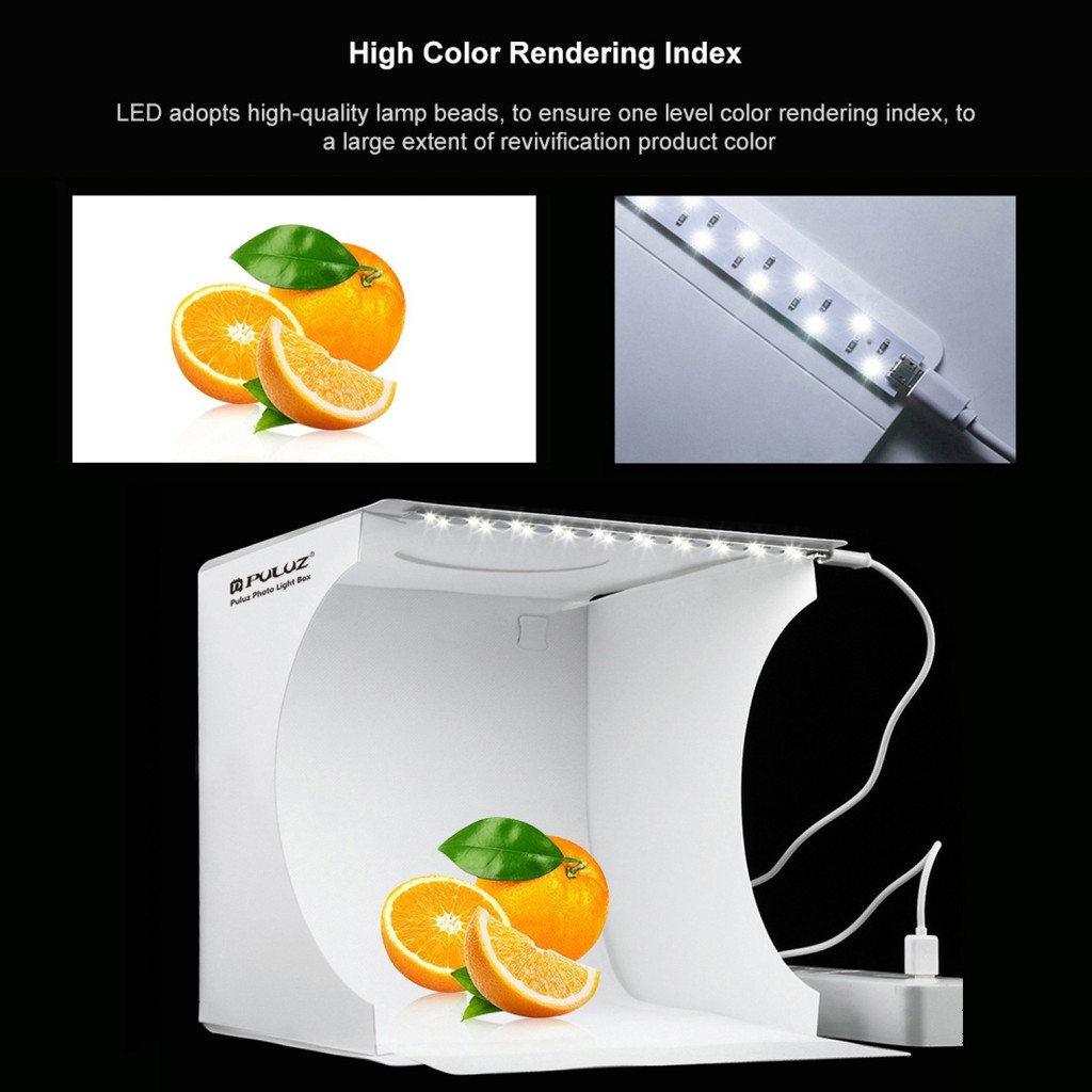 Puluz LED 1 กล่องไฟถ่ายภาพ กล่องไฟถ่ายรูป มีพื้นหลังให้มา6สี Light Box 24 cm กล่องไฟLED ReturnLED