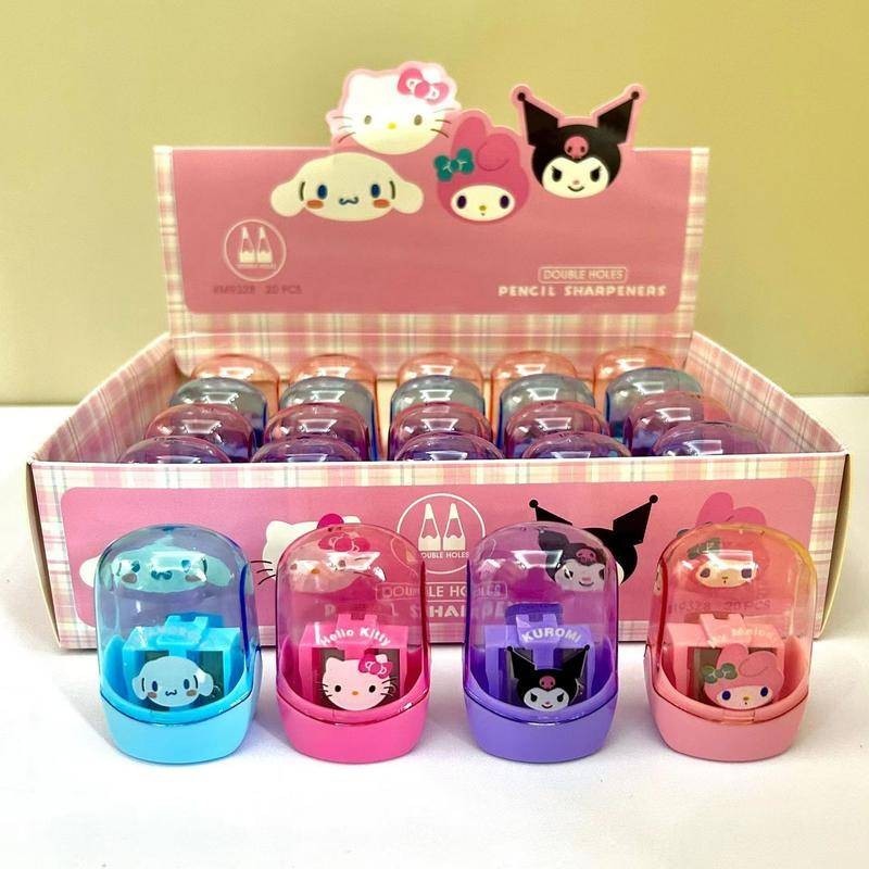 4 ชิ้น Sanrio น่ารัก Double hole ดินสอ Sharpener Creative Kuromi Mymelody Cinnamoroll การ์ตูนโรงเรียนเครื่องเขียนอุปกรณ์ของขวัญวันเกิดเด็ก