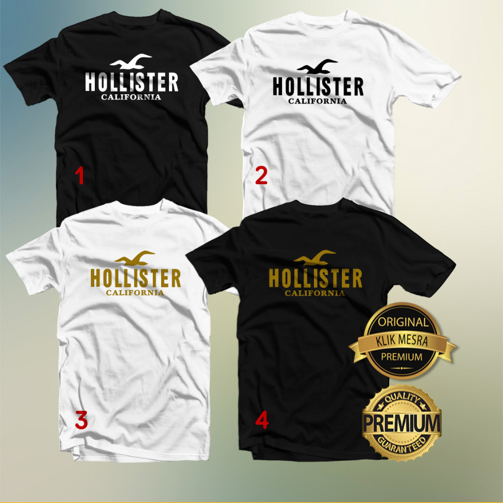 Hollister เสื้อยืดผู้ชายผู้หญิงแขนสั้นแขนยาว