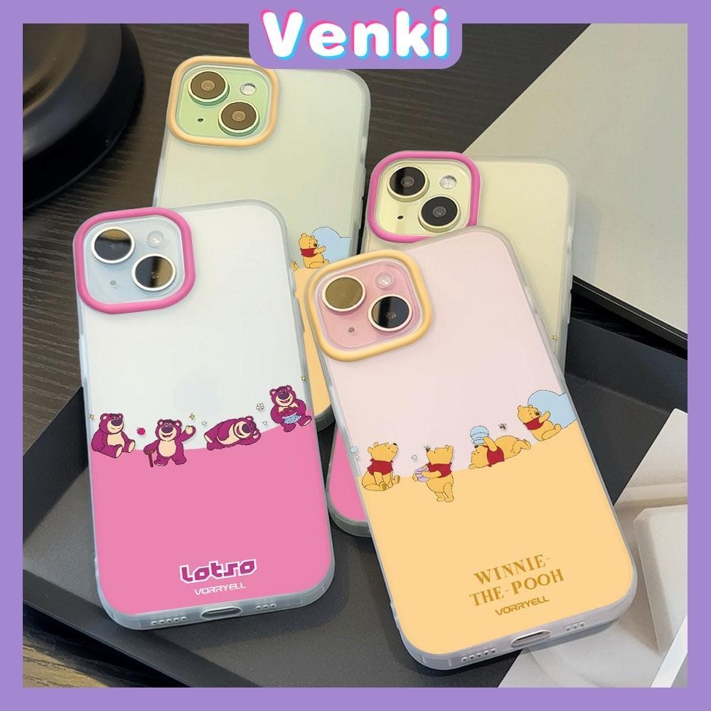 Venki - เคสใส iPhone15 11 Pro Max iPhone เคส TPU นิ่มป้องกันรอยนิ้วมือแบบด้าน หมีสีชมพูและหมีสีเหลืองกำลังเล่นกัน Compatible With iPhone14 13 12 Pro max XS XR 7 8 Plus