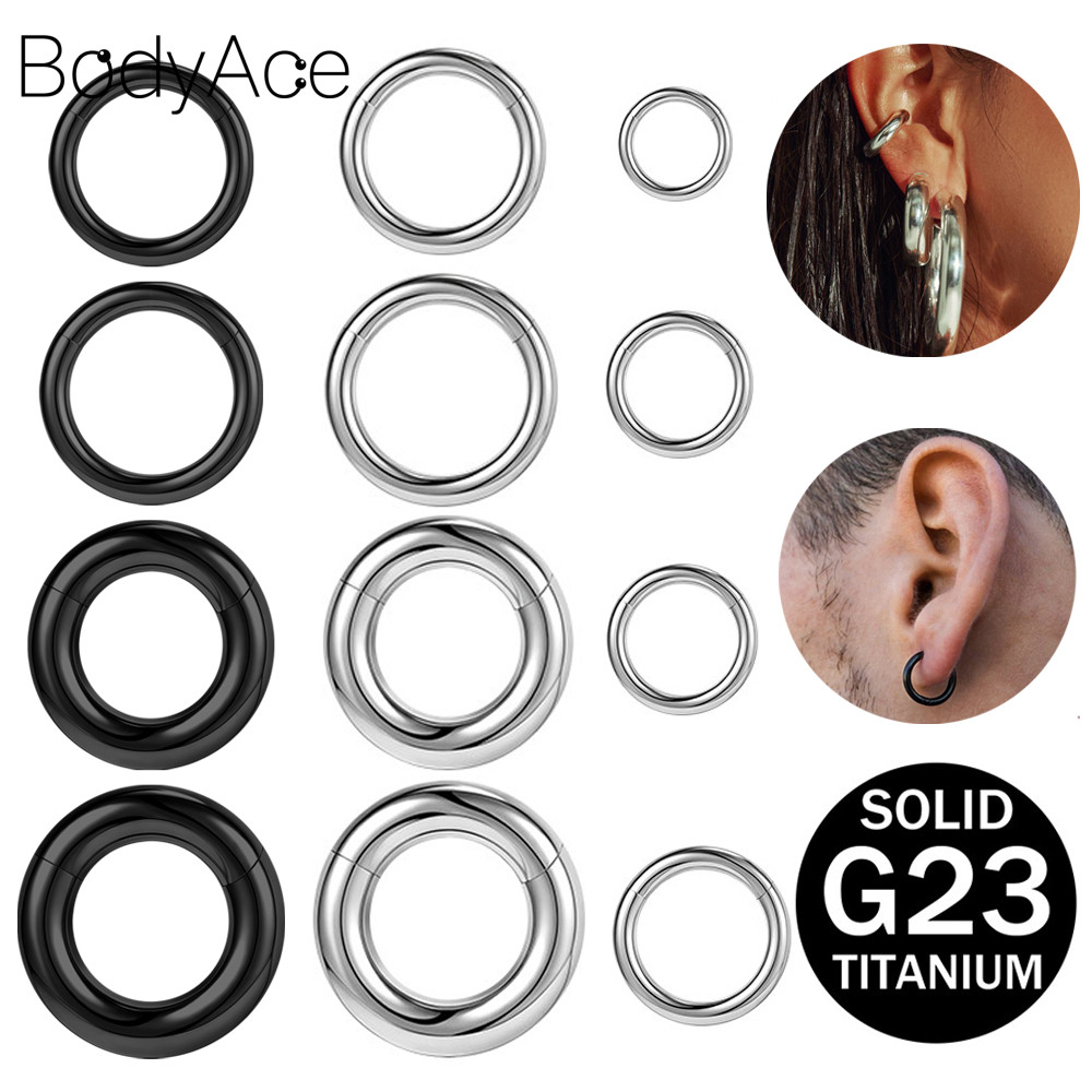 Bodyace 1 PC 2/2.5/3/4/5/6 มม.ต่างหู Punk Nose Clicker G23 ไทเทเนียมหูเจาะ Lobe รอบต่างหู Silver Body เจาะ