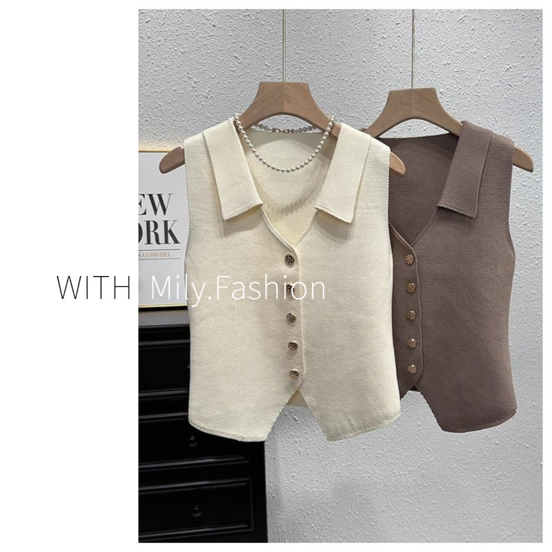 Milyfashion เสื้อกล้ามคอวีวินเทจสไตล์ตะวันตกถักเสื้อกั๊กสำหรับผู้หญิงเสื้อตัวสั้นเข้ารูปใส่แล้วดูผอมเพรียวดีไซน์สำหรับฤดูร้อน