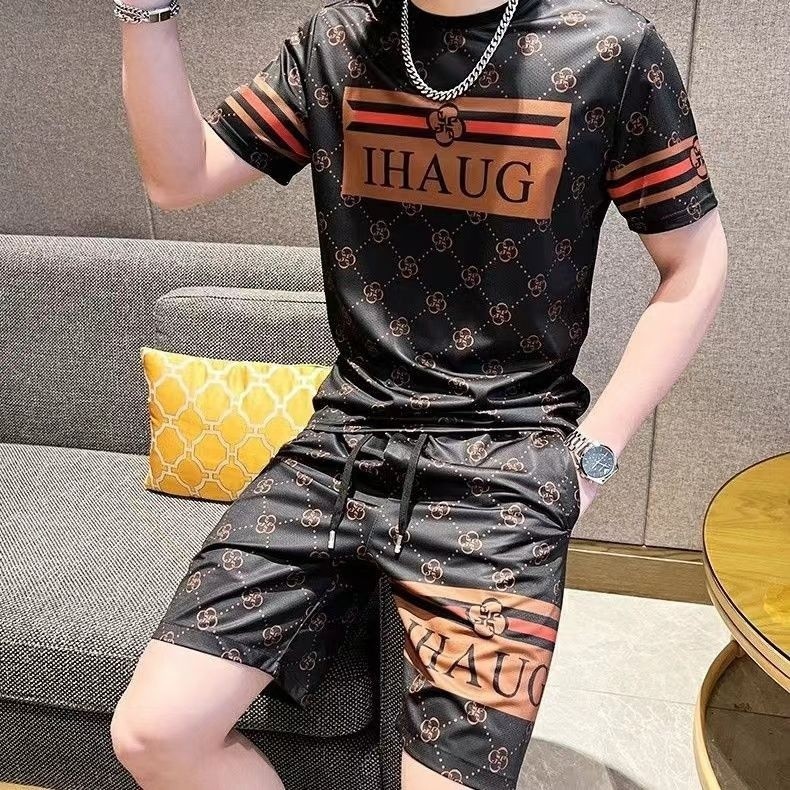 [M-6XL] เสื้อยืดแขนสั้นผู้ชายทรงหลวมขนาดบวกกางเกงขาสั้นชุดลำลอง