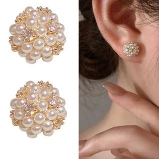 Retro Elegant Geometric รอบประณีต Rhinestone ต่างหูแฟชั่นอารมณ์
