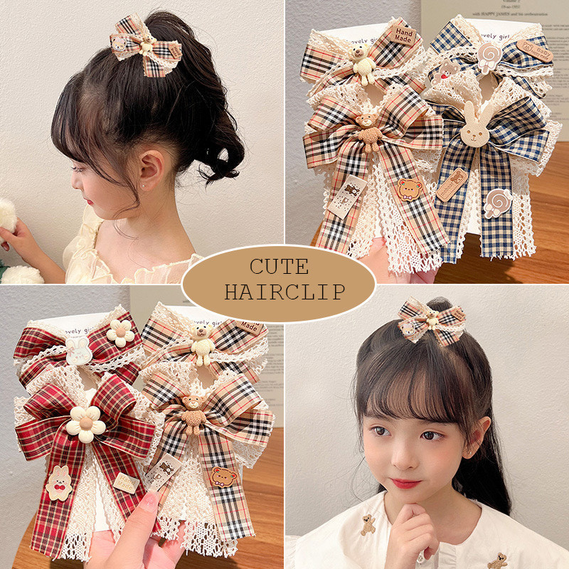 BEST QS - CUTE KOREAN RIBBON CHILDRENS HAIR CLIPS WITH BEAR AND RABBIT MOTIF / CHILDRENS HAIR ACCESS