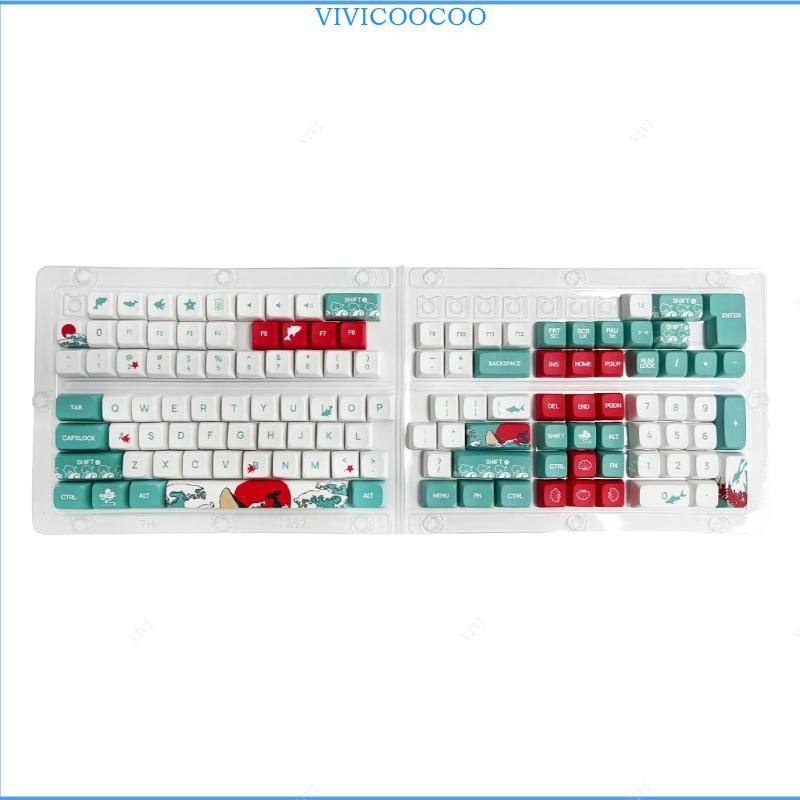 Vivi Keycaps 125 PBT ความร้อนระเหิด XDA Coral Sea Keycaps สําหรับเล่นเกมคีย์บอร์ด XDA Keycaps ใช้งาน