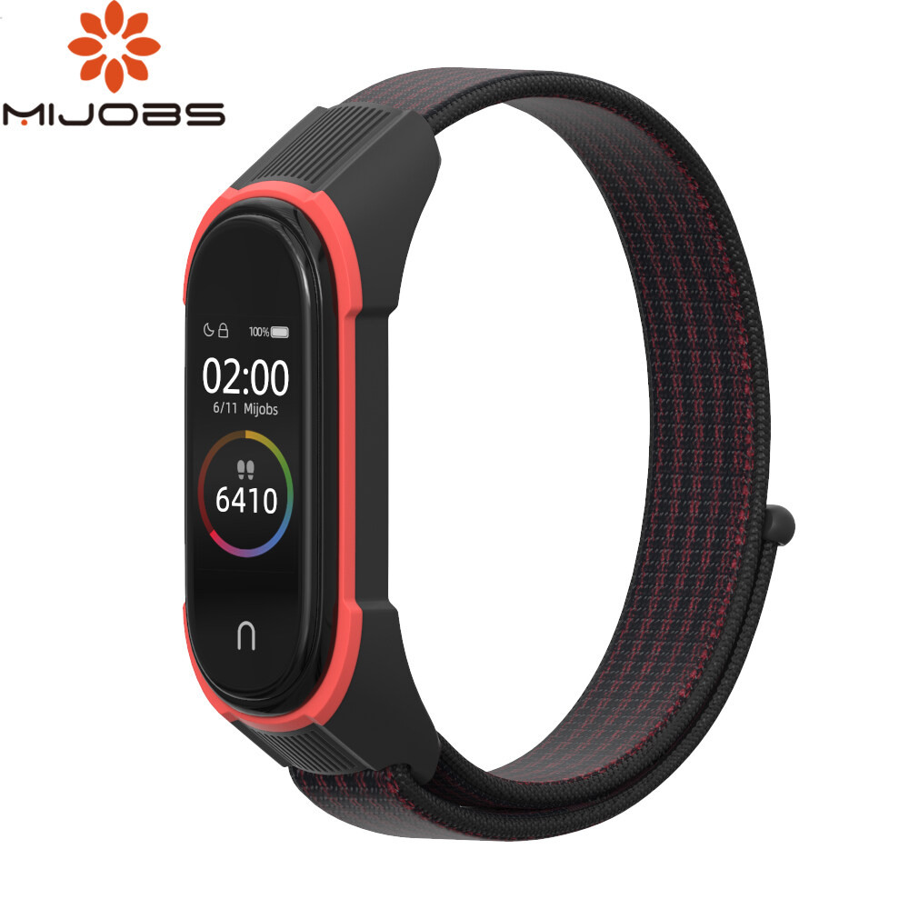 Mijobs สําหรับ Mi Band 4 Mi Band 3 สายคล้องคอสร้อยข้อมือสายไนลอน Mi Fit สมาร์ทอุปกรณ์เสริมสําหรับ Xi