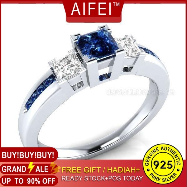 PLINTH แหวนเงินแท้ 925 หมั้น Blue Topaz1152