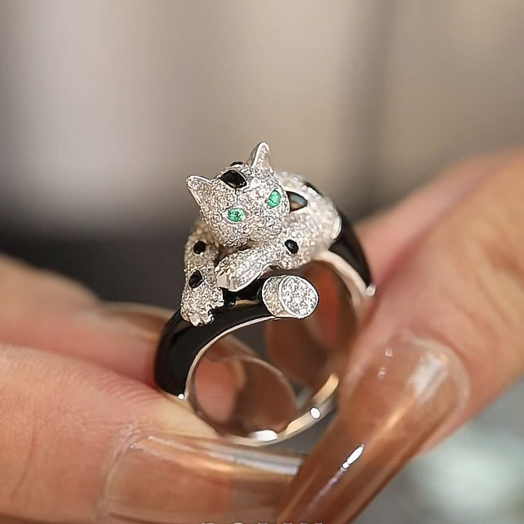 แหวนเสือดาวหญิงเปิดปรับหญิงไมโครฝังเพชรเต็ม