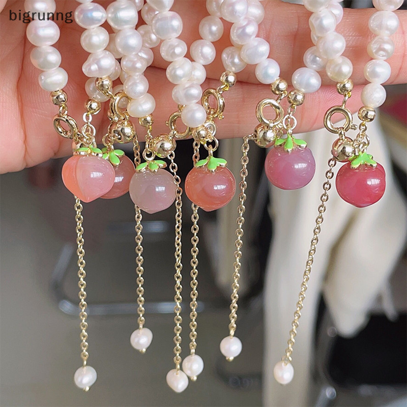 Bigrunng อินเทรนด์ Peach Charm ไข่มุกน้ําจืดธรรมชาติสุภาพสตรีสร้อยข้อมือ Ins สไตล์หวานสดแฟชั่นเครื่องประดับอุปกรณ์เสริม SG
