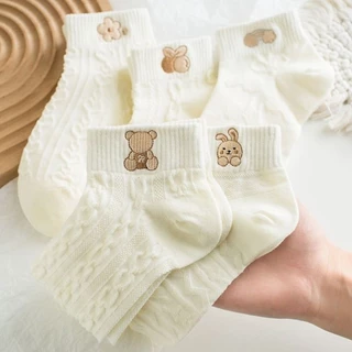 SY_SHOP899 ถุงเท้าข้อสั้น (5สี/10คู่) ถุงเท้าแฟชั่น เนื้อผ้านุ่ม ลายBEAR NO.61