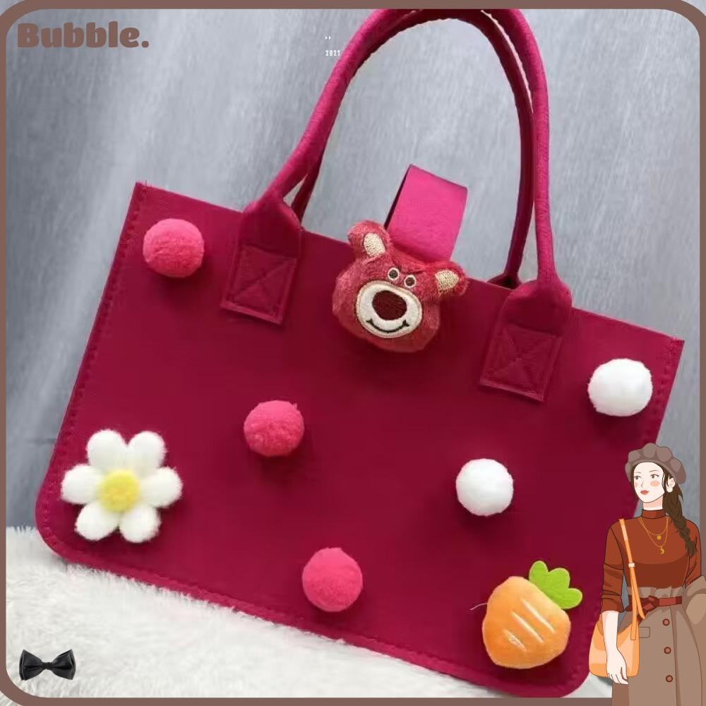 กระเป๋าถือ ฟอง กระเป๋าสะพายสักหลาดการ์ตูน, 2024 Reusable Casual ความจุขนาดใหญ่ Tote Bag Toy Sundries