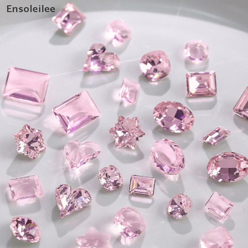 Ensoleilee 5PCS Glitter Mix รูปร่างน้ําแข็งโปร่งแสงคริสตัลที่มีสีสัน Sharp เพชรเล็บ Rhinestones เครื่องประดับตกแต่งเล็บอัญมณีใหม่