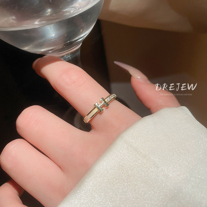 DREJEW 18 K gold electroplated zircon H ตัวอักษรเปิดแหวนยุโรปและอเมริกาอินเทรนด์ออกแบบแหวนประณีตและทันสมัยเครื่องประดับcommuting