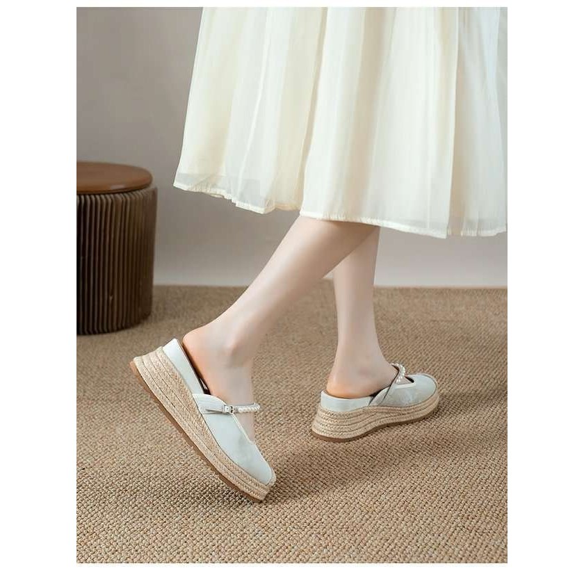 ลิ่ม ส้นรองเท้าแตะผู้หญิงเวอร์ชั่นเกาหลีแฟชั่นทอนิ้วเท้าปกระบายอากาศรองเท้าแตะส้นสูงลําลองขนาด35-40 - รูปที่ 5