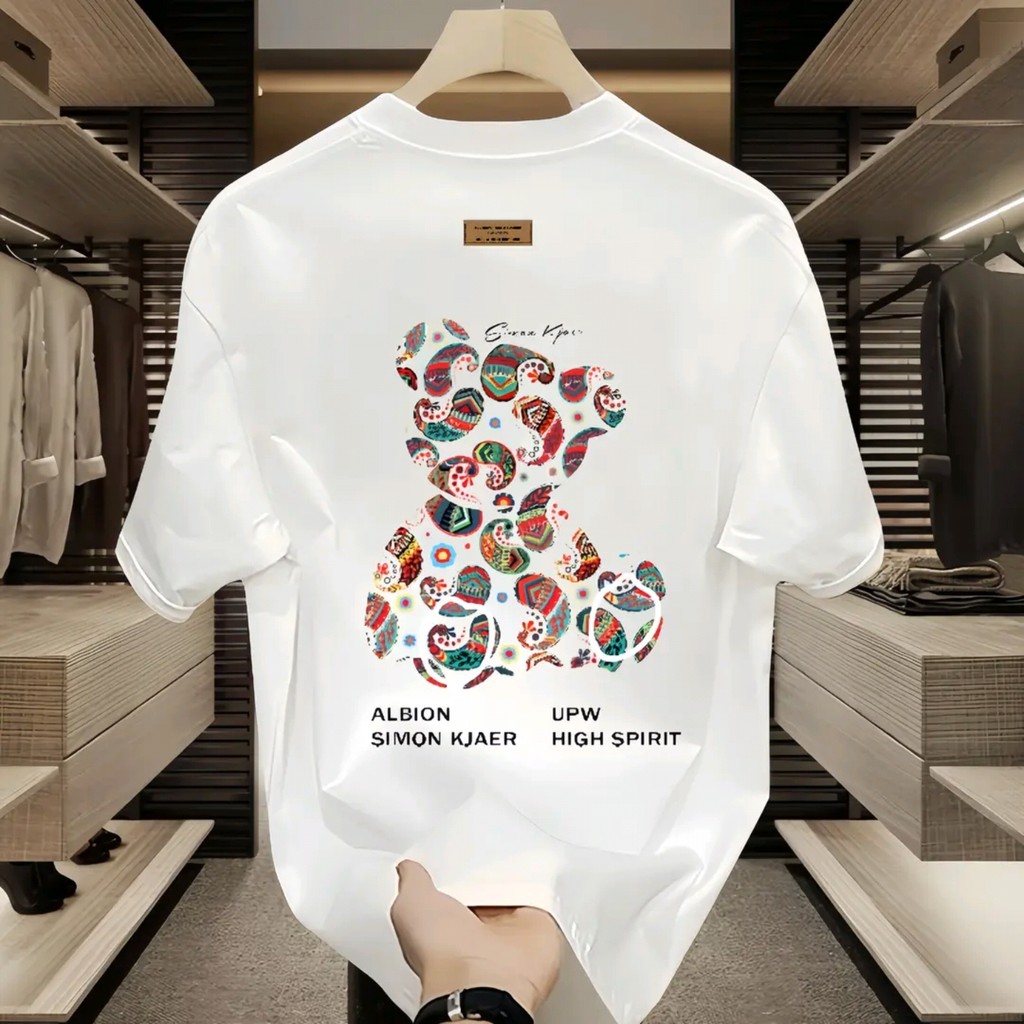 （จัดส่งตลอด 24 ชั่วโมง）HY trendy menswea rเเสื้อยืดพิมพ์ลาย ผ้าคอตตอนแท้ 100% Black & White 2024 85